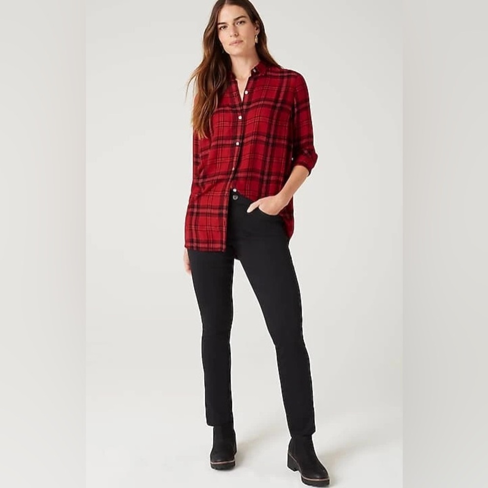 NWT J. Jill Soft Button Front Plaid Tunic